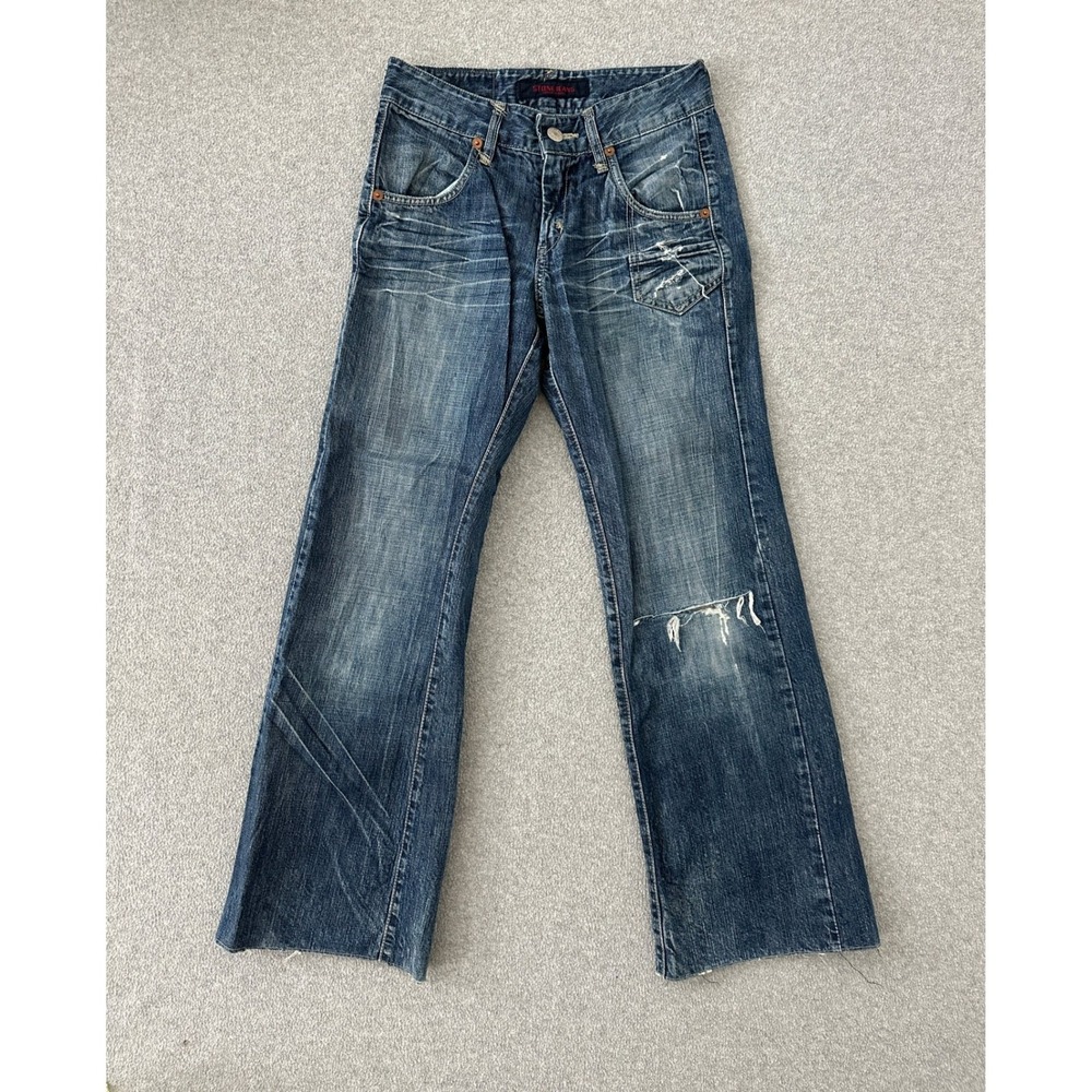 VTG 90s Y2K Stone Jeans Co Men 28x30 Distressed Flare Denim Distressed Grunge